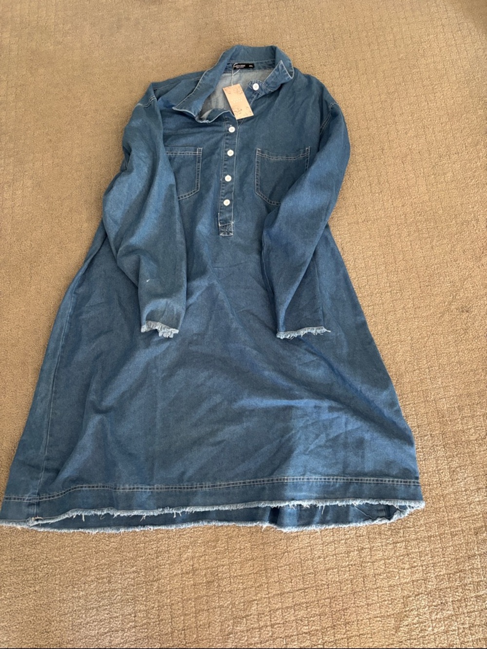 SHEIN Blue Denim Long Sleeve Shirt Dress